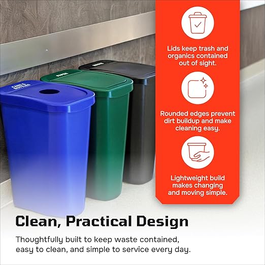 City Box 7 Gallon Triple Bin Trash Can and Reyclcing Bin with Lid for Residential, Business, and Commercial Recycling - NYC Compliant (Triple Cans Paper Waste)