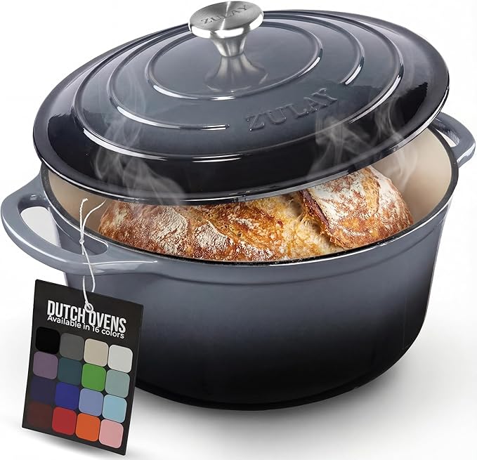 Zulay Kitchen 7.7 Quart Enameled Cast Iron Dutch Oven Pot with Lid – Premium Durability & Oven Safe up to 500°F – Heavy Duty Cookware Perfect for Bread Baking, Stews, Braising & Roasting – Gray