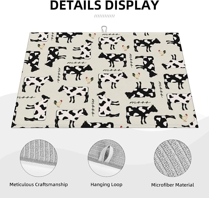 Cute Farm Cows Dish Drying Mat For Kitchen Counter, Super Absorbent Microfiber - Image 3