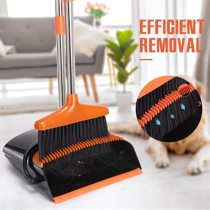 Broom and Dustpan Set, 54.72" Long Handle, Standing Dustpan, Upright Dustpan - Image 5