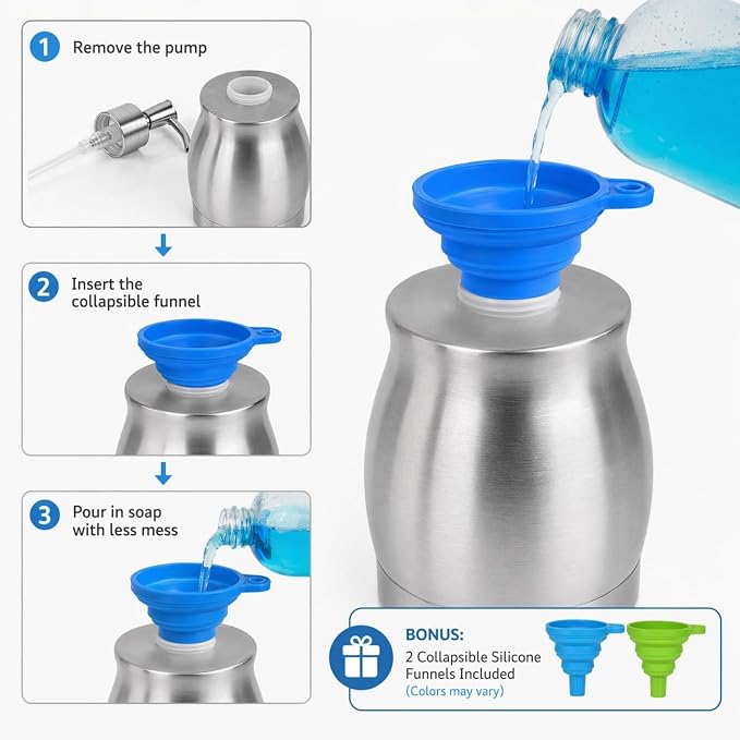 Stainless Steel Countertop Soap Dispenser Liquid Bottle and Pump, Suitable - Image 5