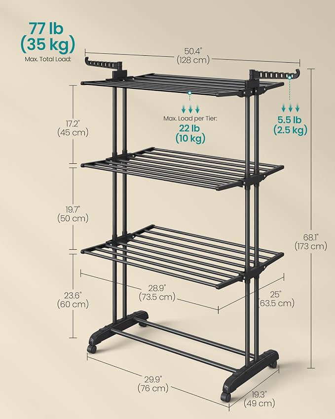 SONGMICS Clothes Drying Rack 4-Tier, Foldable Laundry Rack, Steel | Indoor - Image 5