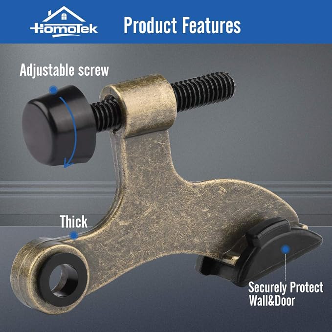 HOMOTEK 6 Pack Hinge Pin Antique Brass Door Stopper, Adjustable Deluxe Heavy - Image 2