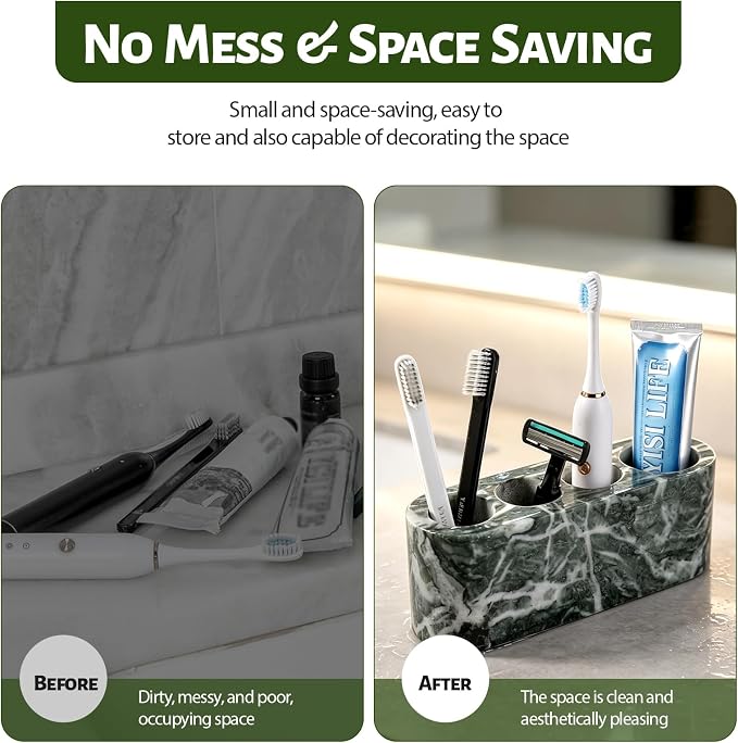 BCS Toothbrush Holder for Bathrooms, 4 Slots Marble Toothbrush and Toothpaste - Image 8