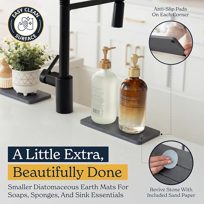 Oleex 3-Pack Stone Dish Drying Mat Set Includes 1 Large 24”x16” & 2 Small 4”x9” - Image 4