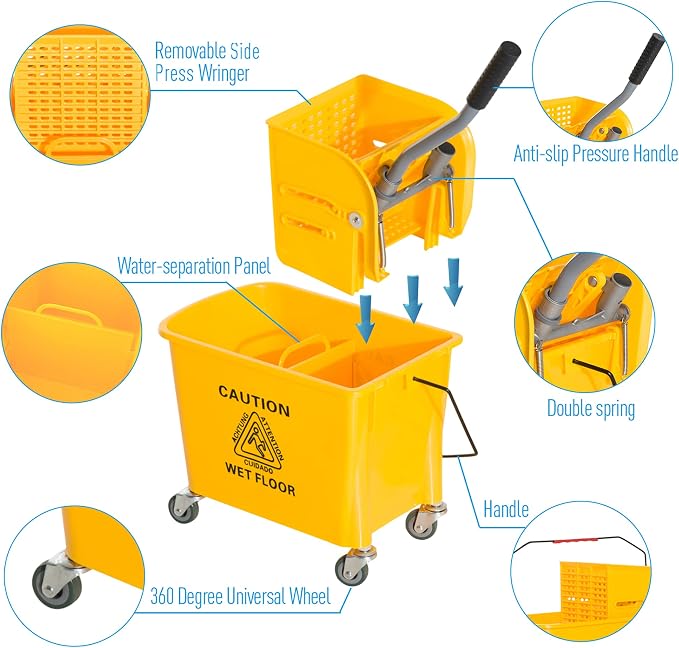 HOMCOM Compact Mop Bucket with Wringer on Wheels - Image 3
