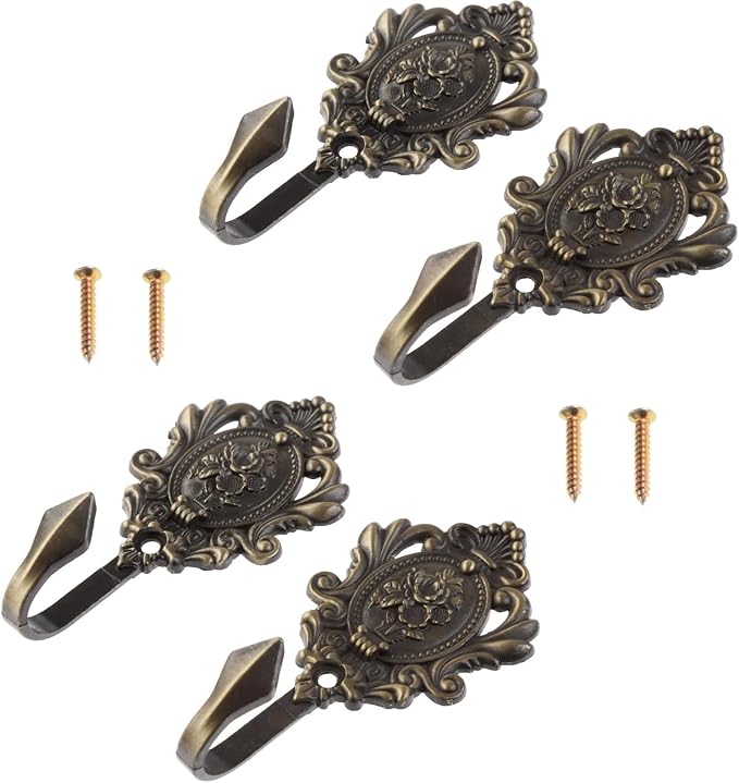 Curtain Holdbacks Small Lightweight Hooks, Vintage Bronze Rose Pattern | 4 Pack by Hicello