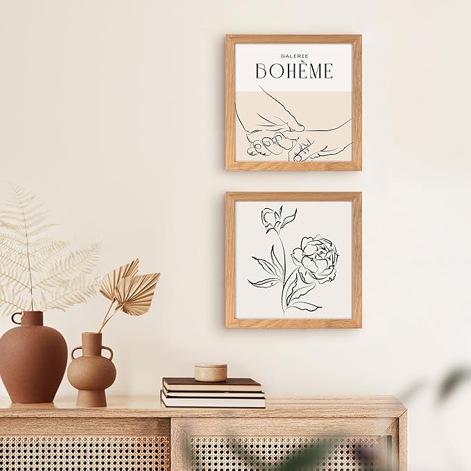Fun Memories 8x8 Picture Frame, Solid Oak Wood 8 x 8 Picture Frames Matted to 4 x 4,Square 8 x 8 Wood Frame with Tempered Real Glass, Rustic 8x8 Photo Frame for Wall & Tabletop Display