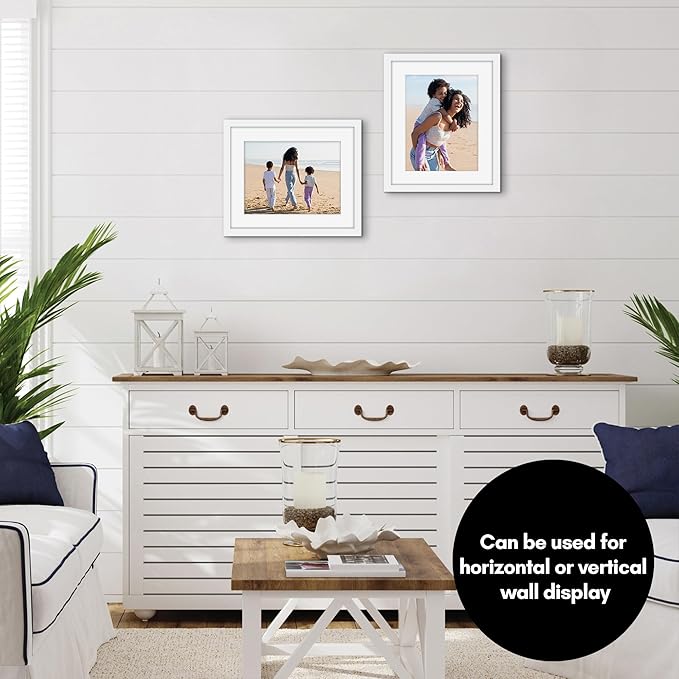 Americanflat 11.5x14 Picture Frame with Shatter-Resistant Glass - Use as 8.5x11 Frame with Mat or Display 11.5x14 Photo Without Mat - Signature Collection - Picture Frames for Wall Display - White