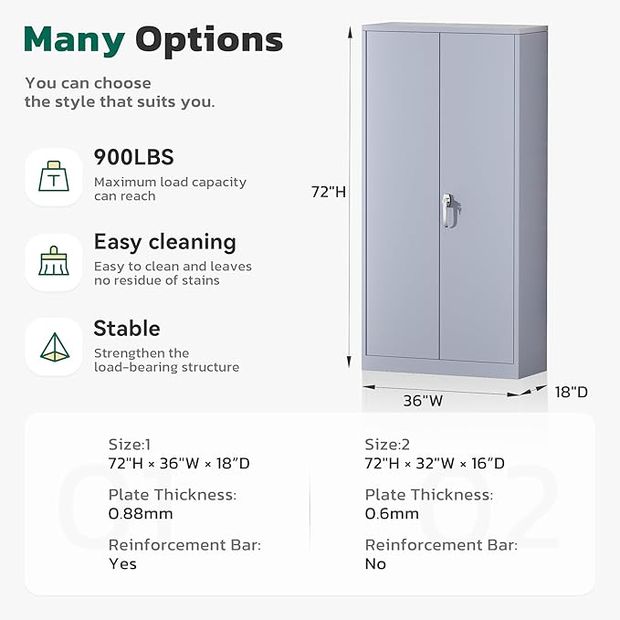 Greenvelly Metal Garage Storage Cabinet with 2 Doors and 4 Adjustable Shelves, 72”H Steel Lockable Storage Cabinet,Tall Metal Cabinet Locking File Cabinet for Office,Home, Garage, Gym, School