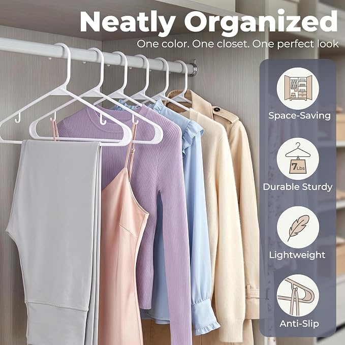HOUSE DAY White Plastic Hangers 10 Pack, Slim Space-Saving Clothes Hangers | - Image 3