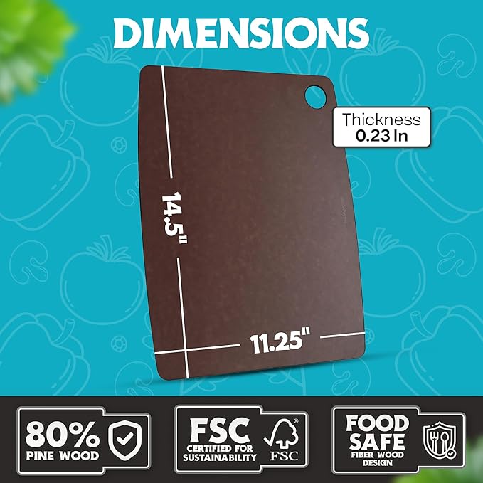 Dishwasher Safe Cutting Board for Kitchen - Large Composite Wood Chopping Board, Thin & Lightweight, Heat Resistant, BPA-Free Eco-Friendly Cutting Board for Meal Prep, 14.5 x 11.25 Inch (Nutmeg Brown)