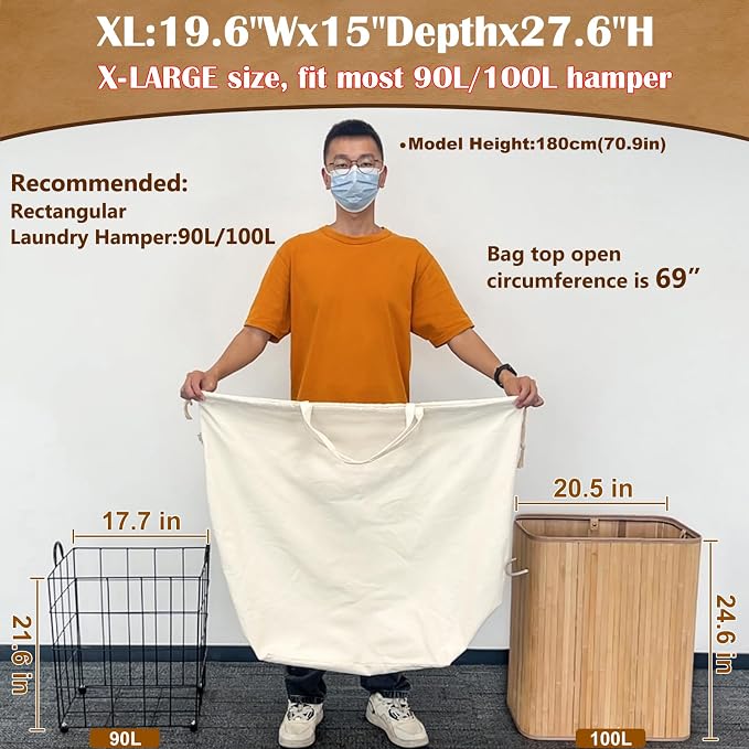 Canvas Laundry Bags with Handles & Rectangular Base - Image 3