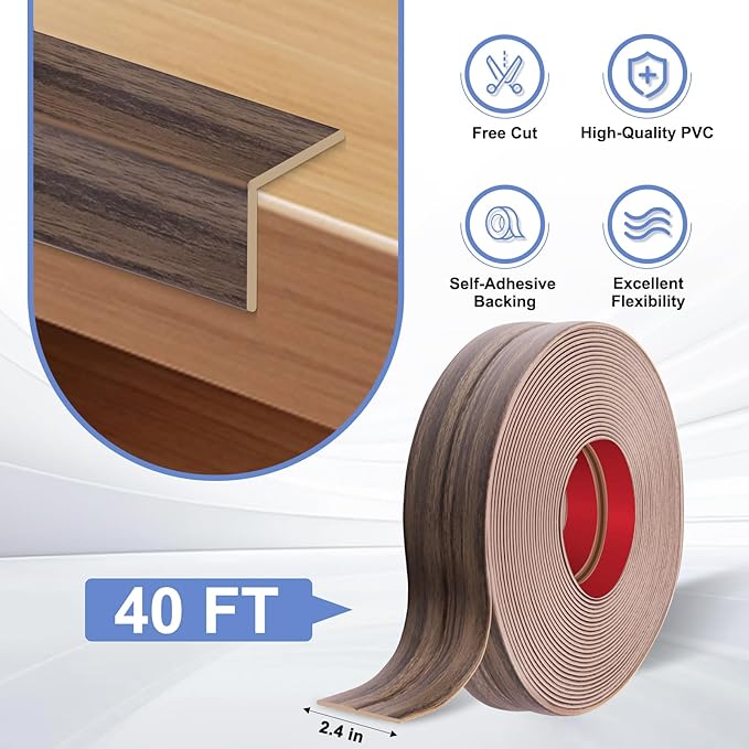 Wall Corner Protector Moulding Trim Peel and Stick Wall Corner Guards Trim Flexible Self Adhesive Edge Protector Moulding, 2.4 in x40 Ft, Smoked Brown Wood