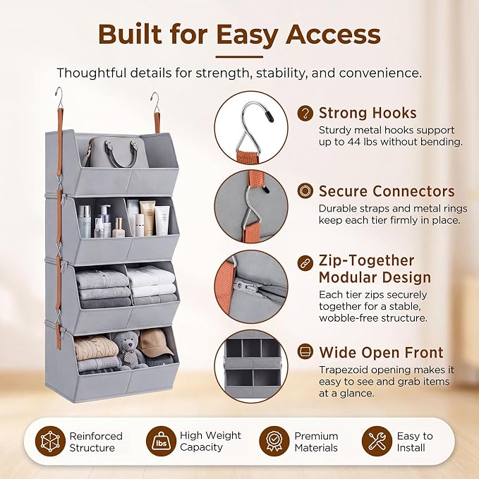 4 Tier Collapsible Hanging Closet Organizer - Image 6