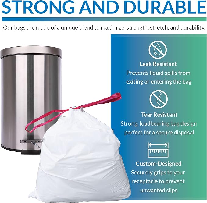 6-10 Gallon Trash Bags Drawstring | 250 Count | 22"x23" | 6, 10 Gallon - Image 2