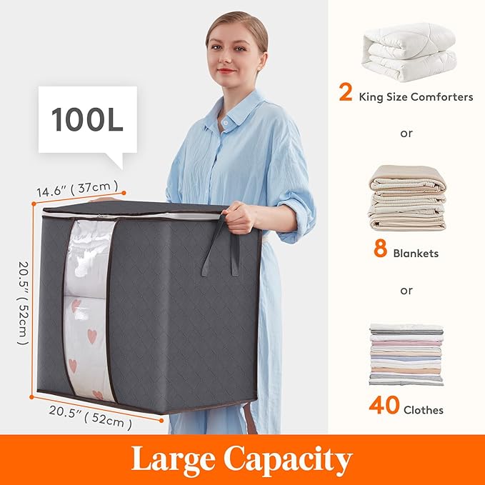 Lifewit 3 Pack 100L Clothes Storage Bins - Image 2