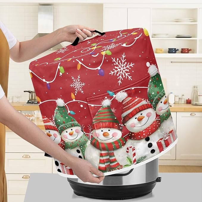 Christmas Theme 6 Quart Pressure Cooker Cover with Top Handle and Storage Pocket Cute Snowman Bulb Lights Print Kitchen Appliance Air Fryer Rice Cooker Protector Cover