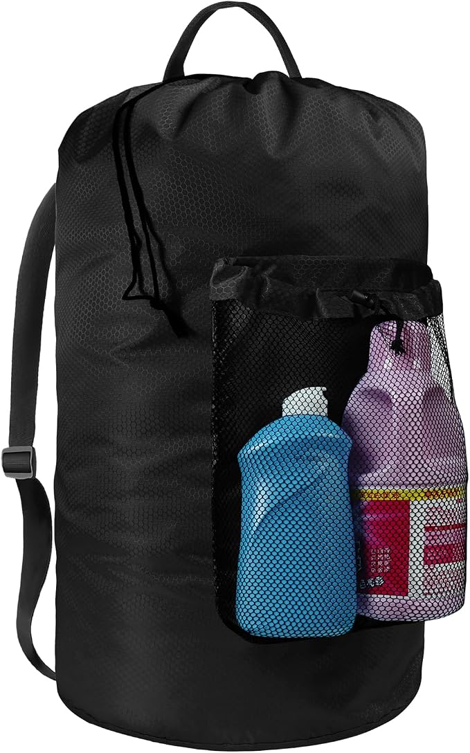 Laundry Bag with Shoulder Straps and Mesh Pocket Laundry Backpack Large by CATOTEL