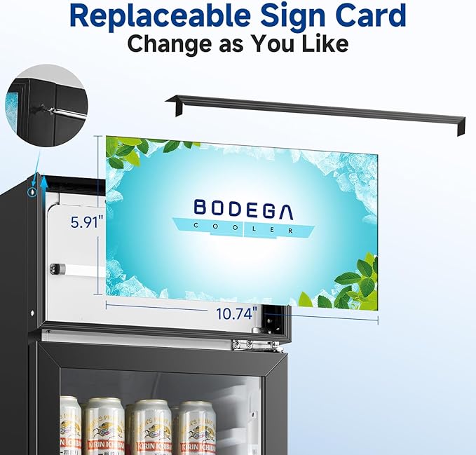 BODEGACOOLER Beverage Refrigerator and Cooler, 6.34 Cu. Ft Commercial Refrigerators for Drink, Beer, Tall Commercial Cooler for Beer, Soda, Single Door Display fridge