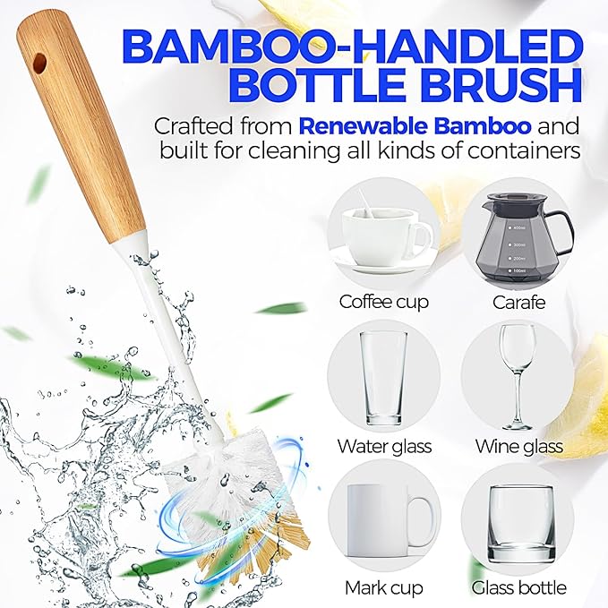 Holikme 6 Pack Dish Brush with Bottle Brush Scrub Brush Straw, Palm Scrub Brush - Image 4