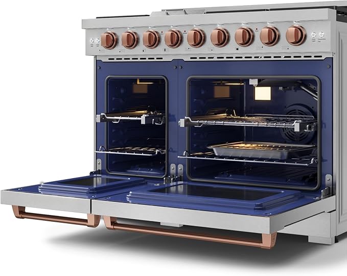 Gordon Ramsay by THOR Kitchen 48 Inch Professional Gas Range with Double Oven in Stainless Steel/Rose Gold