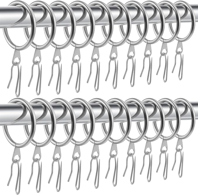 Hotop 60 Pcs 1.65 Inch Curtain Ring and 60 Pcs Pin Hook, Matt Silver | Metal by HOTOP