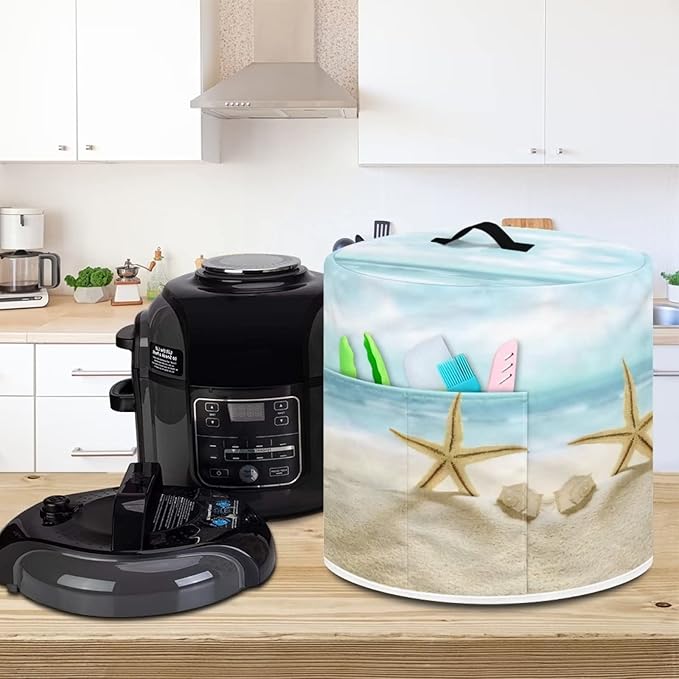 Air Fryer Dust Cover Compatible with 6 Quart, Dust Protection Insulated Kitchen Appliance Cover with Top Handle and Storage Pockets for Women Wife Gift, Beach Starfish