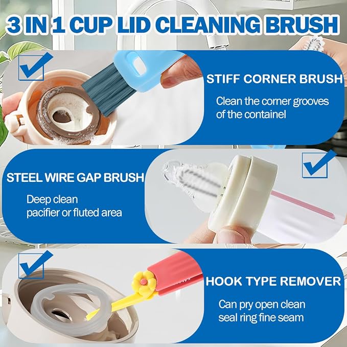 3 in 1 Cup Lid Cleaning Brush, Deep Clean Tool - Image 3