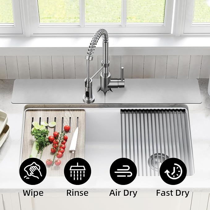 LOPNUR Cuttable Faucet Mat for Kitchen Sink, Long 29x5.5 Inch, Dark Grey | - Image 4