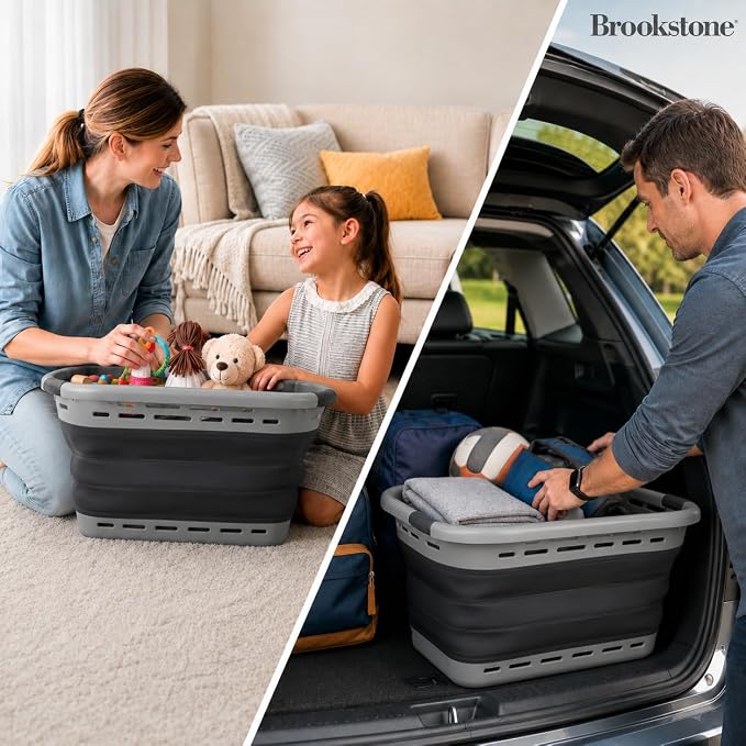 BROOKSTONE 11 GALLON XL 24" Collapsible Laundry Basket & Clothes Hamper - Image 4