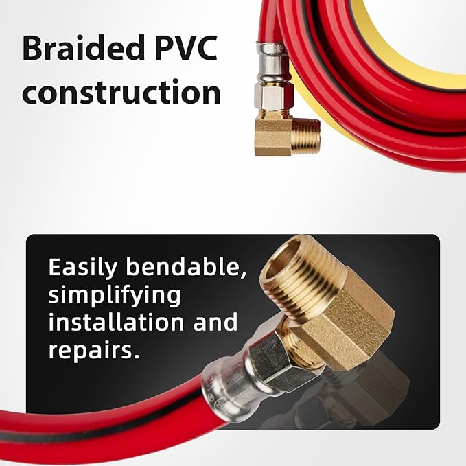 5 Pack Foskan 6FT Red PVC Dishwasher Hose With 3/8" Comp x 3/8" MIP Brass 90 Degree Elbow,Flexible Water Line Connector for Standard Dishwashers （6FT）