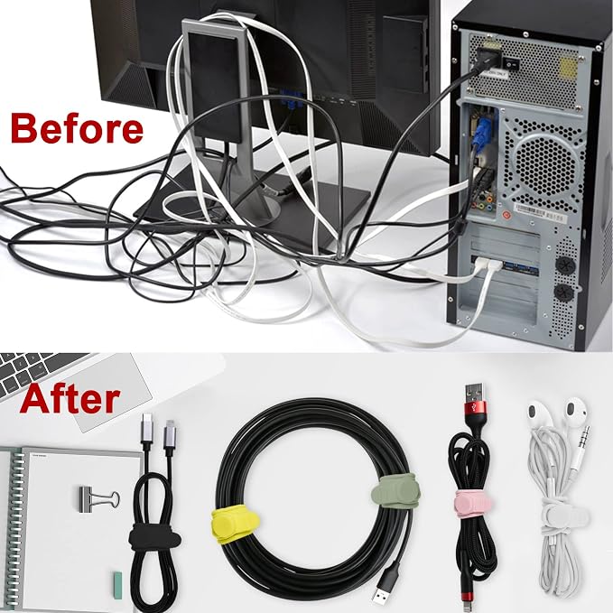 50Pcs Silicone Cable Ties, Cord Organizer Cable Management-Multi | Reusable - Image 5