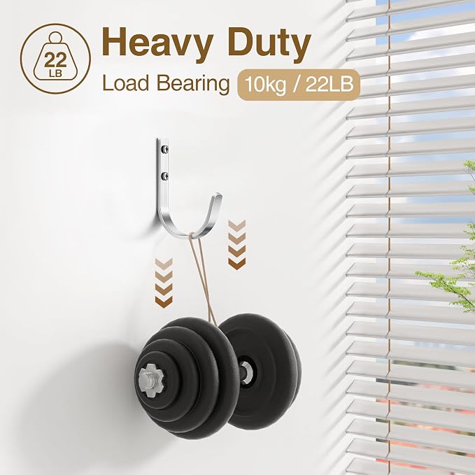 22LB Wall Hooks for Hanging Towel/Coat, Brushed Nickel 5 Pack | Screw in Metal - Image 4