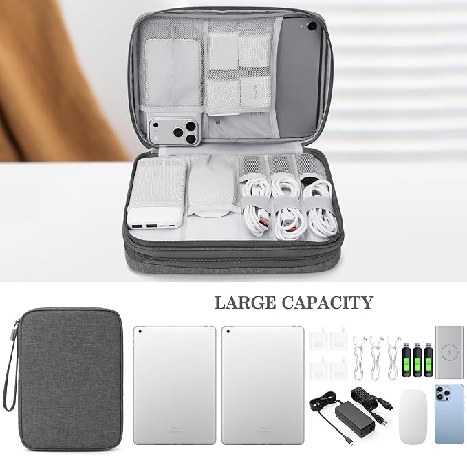 FYY Electronic Organizer, Travel Tech Pouch Bag, Extra Large, Dark Grey | Wrist - Image 6