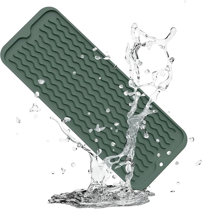 ZLR Small Dish Drying Mat for Kitchen Counter, Dark Green | Narrow Silicone by ZLR