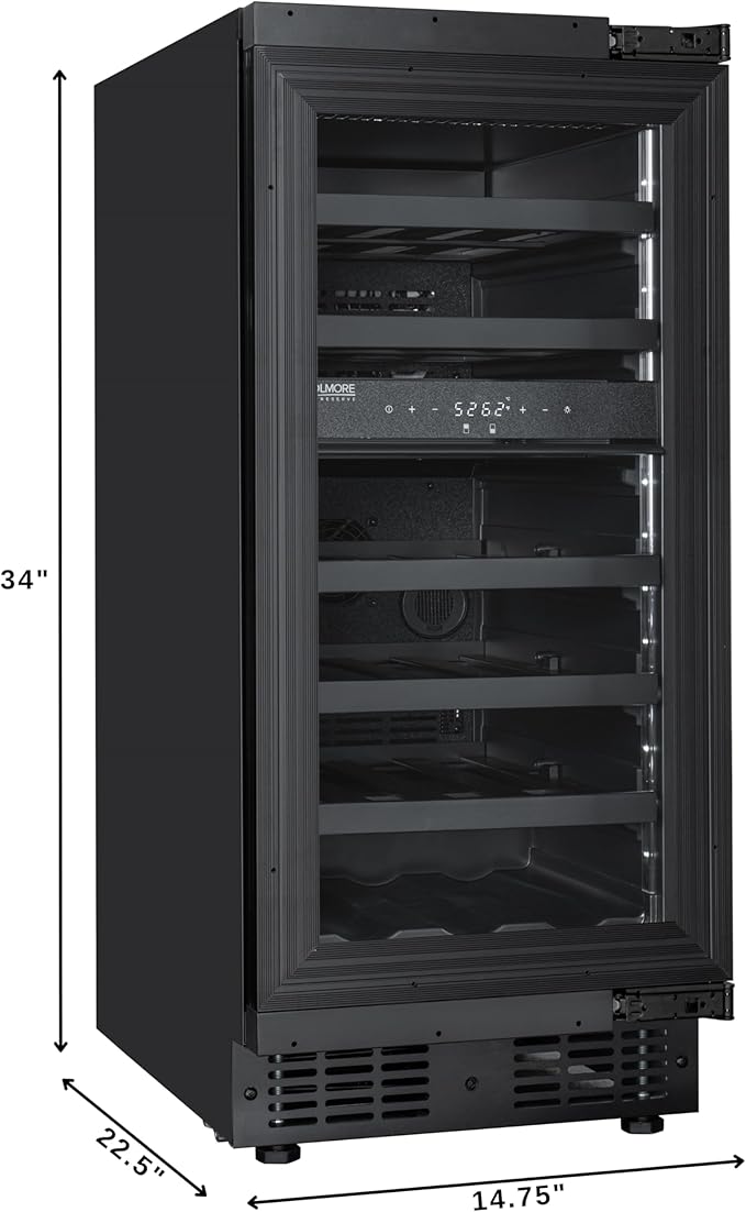 KoolMore Reserve 15 in. Under-Counter Panel Ready Dual Zone Built-in Wine Cooler with Black Shelves and 23 Bottle Capacity in Black (KM-CW28DZ-BPR)