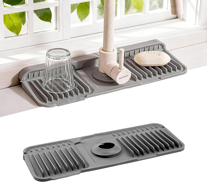 ZJWZLG Faucet Mat for Kitchen Sink, Snap-On Design & 7°slope Fast Drain by ZJWZLG