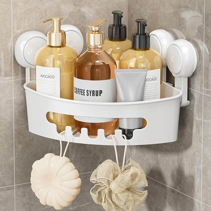 LEVERLOC Corner Shower Caddy Suction Cup, Shower Basket Suction Bathroom by LEVERLOC