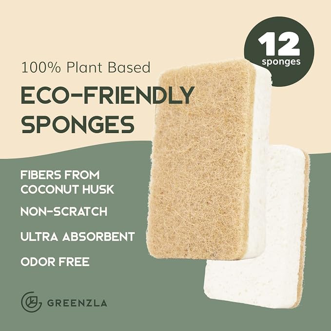 GREENZLA 12 Pack Kitchen Sponges | Non-Scratch Hemp & Sisal | Dual-sided: - Image 2