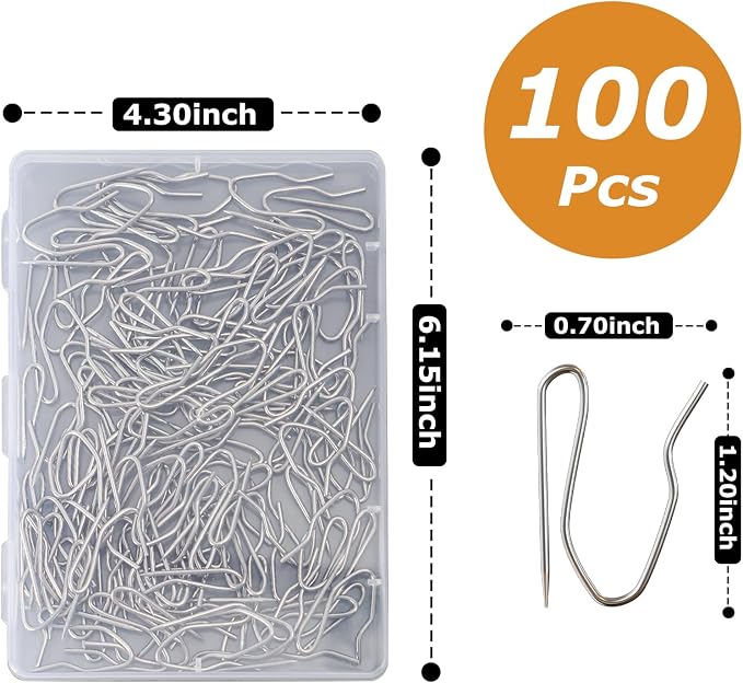 100 Pack Silver Metal Curtain Hooks Pin-On Drapery Hooks, Suitable - Image 2