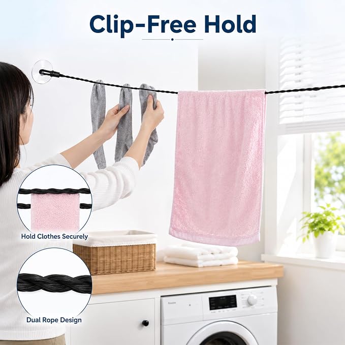 2 Pack Travel Clothesline, Portable Clothes Line Black Retractable Clothesline - Image 5