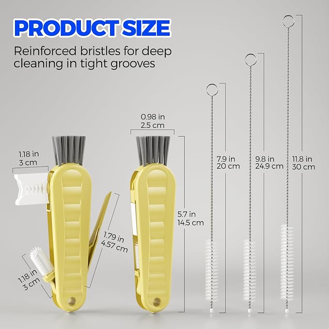 Holikme 6 Pack 4 in 1 Cup Lid Cleaning Brush 3 Straws Bottle Brush, Silicone - Image 7