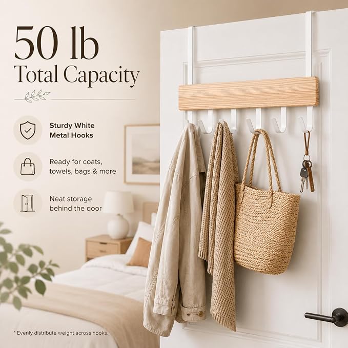 Peasulin Wood & Metal Over the Door Hooks, 11IN Over the Door Hook Rack | 6 - Image 8