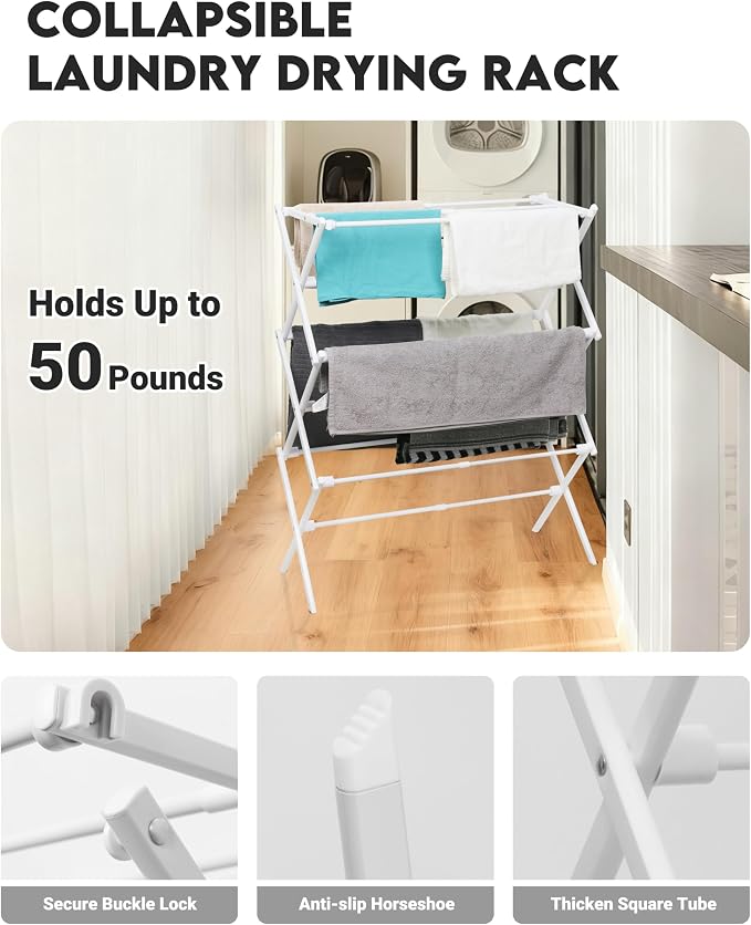 3-Tier Metal Folding Clothes Drying Rack, Laundry Drying Rack Clothing | - Image 3