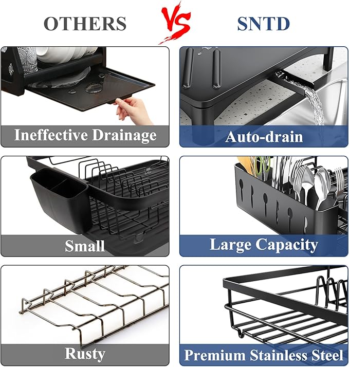 SNTD Dish Drying Rack for Kitchen Counter, 11.8" W x 16.7" L, Large Capacity - Image 3