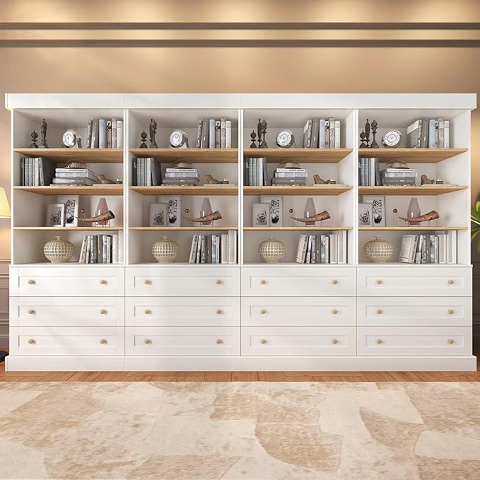 Vyre 71" Tall Farmhouse Pantry Cabinet Set of 4, Large Freestanding Storage Cabinets with Drawers and Adjustable Shelves, Versatile Hutch for Kitchen, Dining Room, or Living Room, White