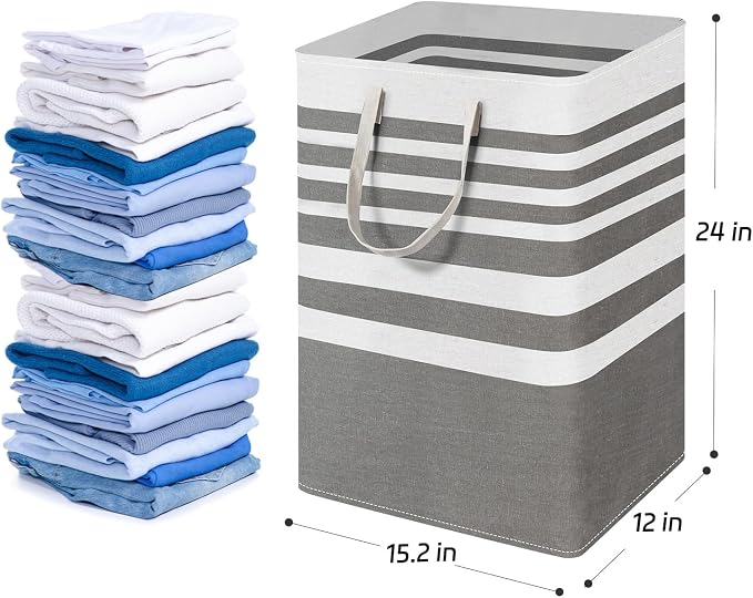 2 Pack Grey Laundry Baskets 75L Large, Collapsible Laundry Hamper Dirty Clothes - Image 2