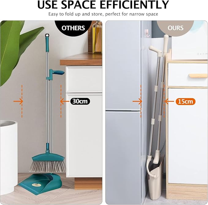 Broom and Dustpan Set with Long Handle, Light Weight Stainless Steel Poles - Image 7