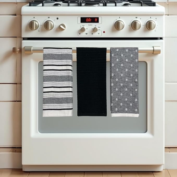 Black White Kitchen Hand Dish Towels: Oversized 28" x 16", 100% Cotton Cloth - Image 7